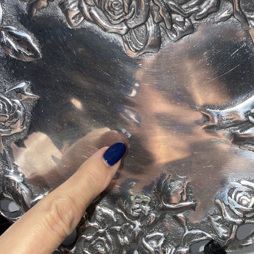 Peltrina Pewter Rose Heart Shaped Dish Made In Argentina Hand Made - Picture 4 of 8